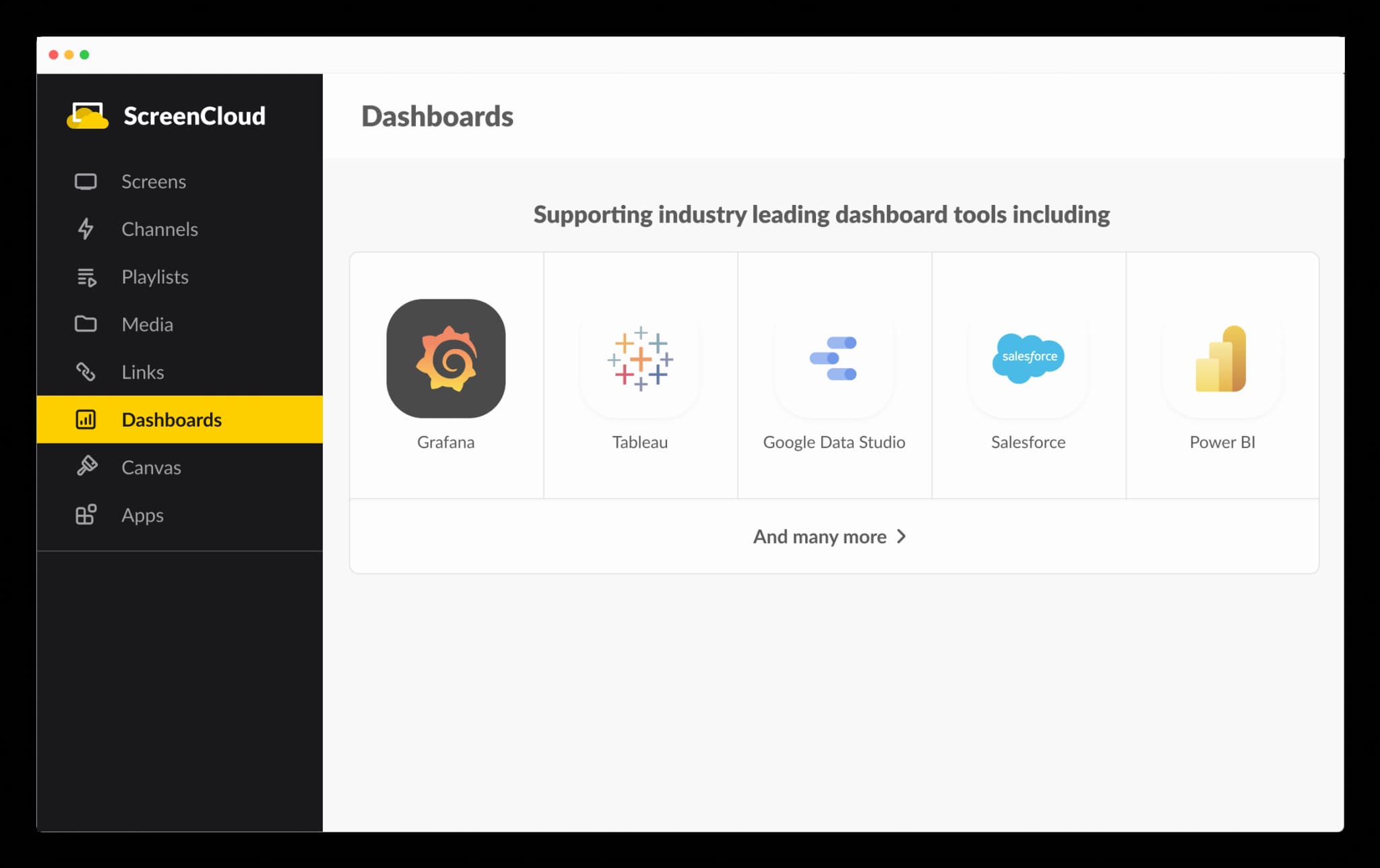 Dashboards page in the Studio