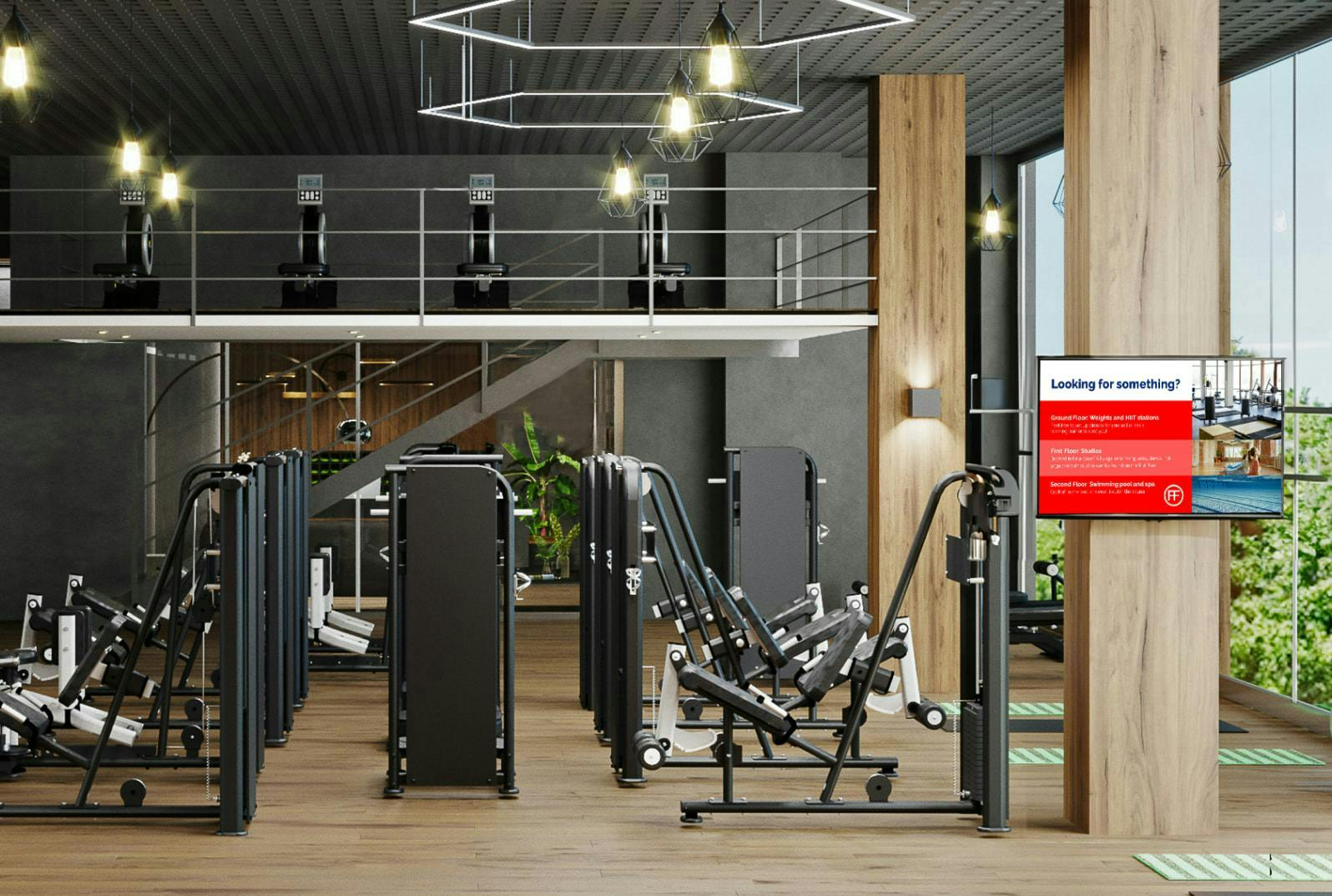 Share promotional content with digital displays in gyms