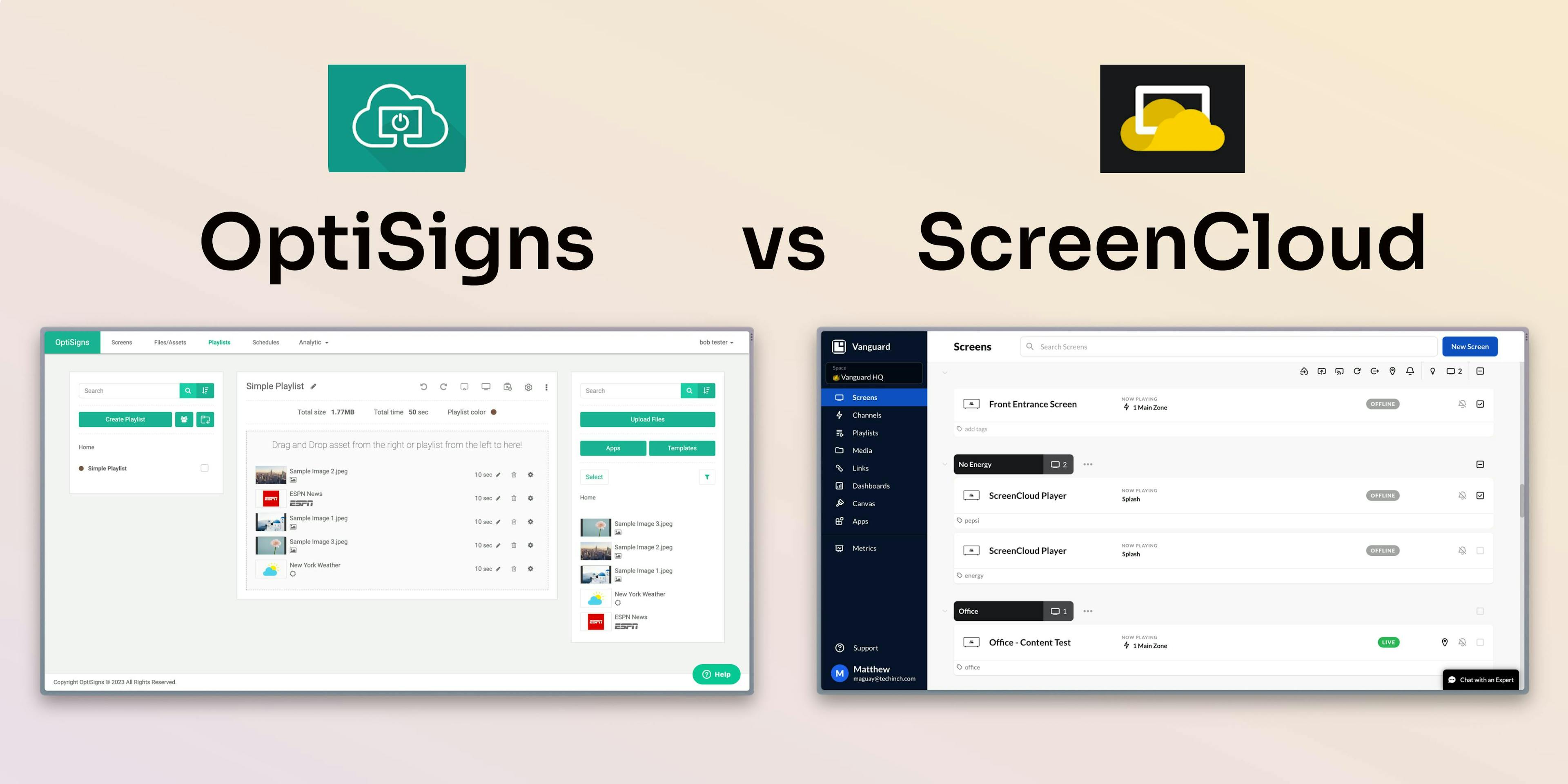 ScreenCloud Article - ScreenCloud vs OptiSigns [updated July 2023]