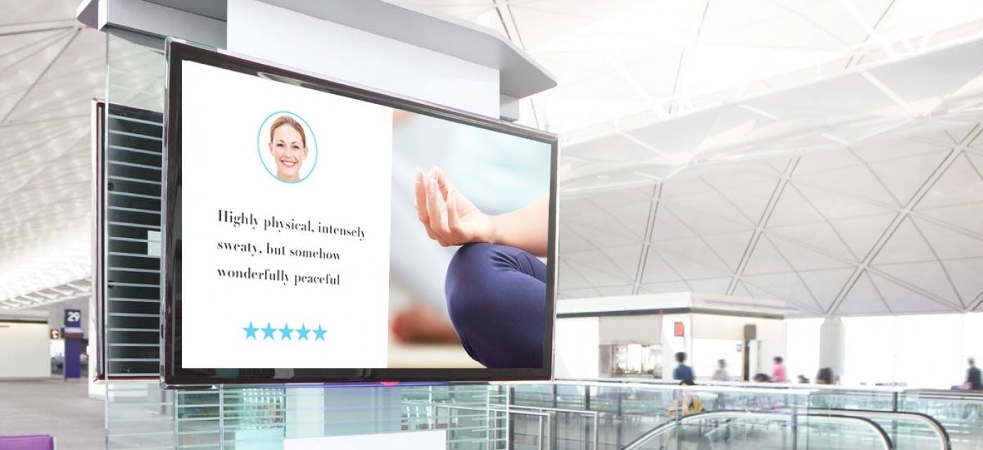 A digital screen showing a customer review.